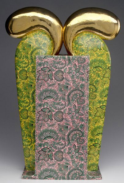HOWARD KOTTLER Glazed earthenware sculptural vessel: HOWARD KOTTLER Glazed earthenware sculptural vessel transfer-decorated with chintz pattern, "Bunny Hop Pot," 1970. (Exhibited: A Fire for Ceramics: Contemporary Art from the Daniel Jacobs and Derek Ma