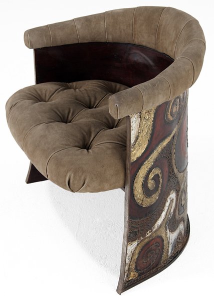 PAUL EVANS U-shaped chair in patinated steel with  - 3