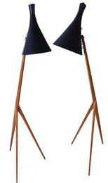 818: LUXUS (Sweden) Pair of teak tripod floor lamps wit