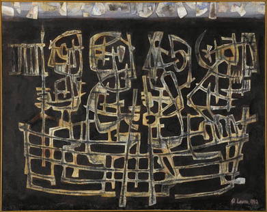 Si Lewen (American, b. 1918) Ark 11 - Passage to H: Si Lewen (American, b. 1918) Ark 11 - Passage to Helgoland, 1962; Mixed media and collage on canvas (framed); Signed, dated and titled; 36" x 45"; Provenance: The artist (Note: Proceeds will be donate