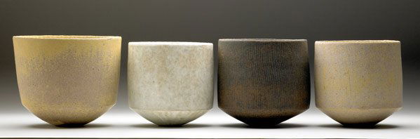 JOHN WARD Four glazed ceramic bowls: JOHN WARD Four glazed ceramic bowls. All marked with artist's cipher. Largest: 6 1/2" x 8"