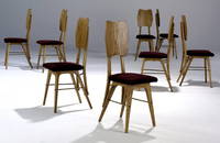 702: MODERN Set of eight oak dining side chairs