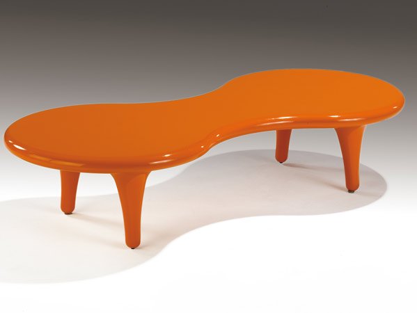 MARC NEWSON / CAPPELLINI Orgone coffee table: MARC NEWSON / CAPPELLINI Orgone fiberglass coffee table in orange gel coat finish. Cappellini label. 14" x 62" x 27"