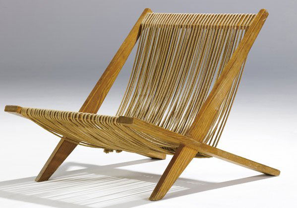 POUL KJAERHOLM / HOJ / MADSEN Snedkerier chair: POUL KJAERHOLM / JORGEN HOJ AND THORVALD MADSEN Snedkerier oak lounge chair with halyard rope seat and backrest, from the Self-Assembled Furniture series, ca. 1952. (Published: Christoffer Harlang, Ke