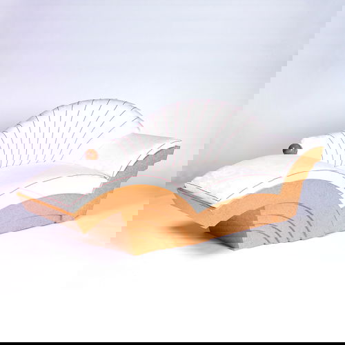 Hans Hollein/Poltronova Postmodern sofa/chaise, c.: Hans Hollein/Poltronova Postmodern sofa/chaise, c. 1981, with bird's eye maple veneer frame and white damask upholstery with cord-trimmed shell back and edges. Branded HH/Poltronova. 36" x 96" x 35 1/