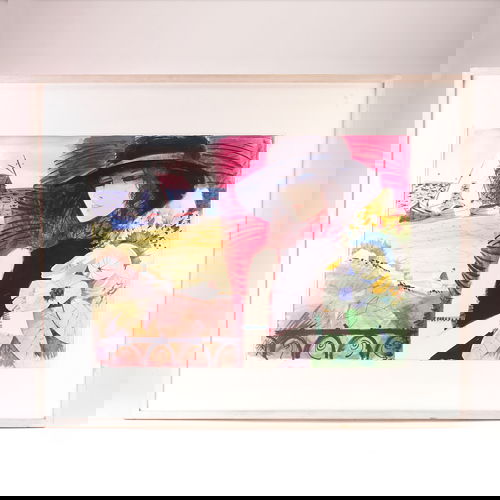 Charles Levier (French, b. 1920) framed watercolor: Charles Levier (French, b. 1920) framed watercolor paintings (one pictured), two of women, one of a beach scene. One signed. 33" x 41" in frame.