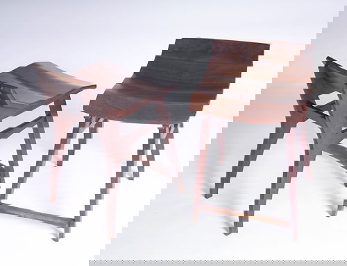 JERE OSGOOD Two walnut stools, ca. 1970. (From the: JERE OSGOOD Two walnut stools, ca. 1970. (From the original owner. Provenance available). Unmarked. 25" x 15" x 15"