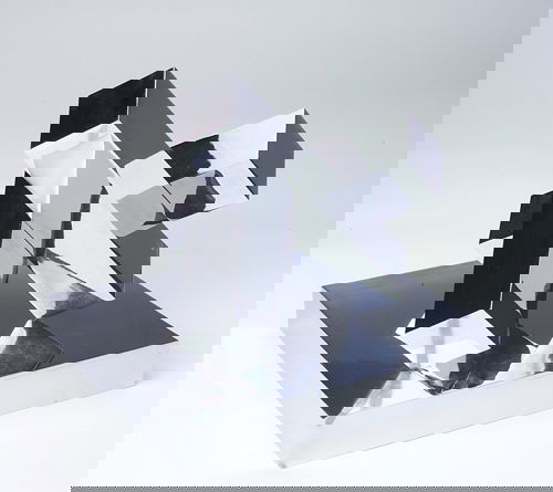 IRVING RICHARDS Bright chrome abstract table sculp: IRVING RICHARDS Bright chrome abstract table sculpture. (Richards was an avid artist as well as the owner/founder of Raymor. This piece is From the artist's estate). Unmarked. 13 1/4" x 13 1/4" x 13 1