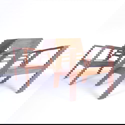 ERICH DIECKMANN (ATTR.) Pair of plank-style armcha: ERICH DIECKMANN (ATTR.) Pair of plank-style armchairs with broad backslat over two horizontal ones, on angular frames. Unmarked. 27 1/4" x 23 1/2" x 22 3/4"