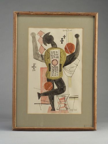 BYRON BROWNE watercolor, "Clown Jugglin: BYRON BROWNE watercolor, "Clown Juggling", 1948. Matted and framed under glass, signed and dated lower right, title hand-written on verso. Sight: 21 1/4" x 13 1/2"