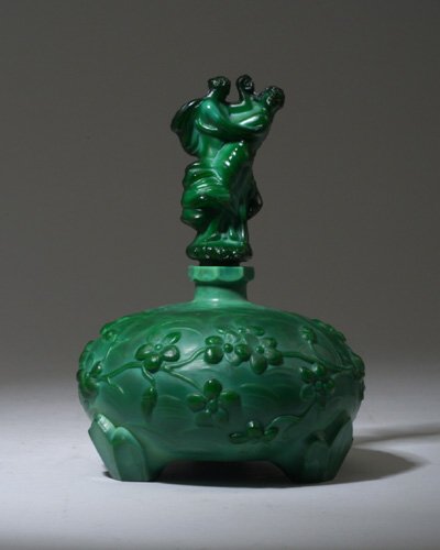 INGRID perfume bottle, circa 1920s, in op: INGRID perfume bottle, circa 1920s, in opaque green crystal. Ht. 6 in (15 cm)