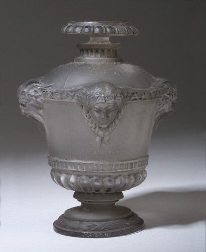 R. LALIQUE "Bouquet de Faunes" perfume b: R. LALIQUE "Bouquet de Faunes" perfume bottle for Guerlain, circa 1925, in clear and frosted glass with gray patina. Molded MADE IN FRANCE. M p. 940, No. 1. Ht. 4 1/4 in (11 cm)