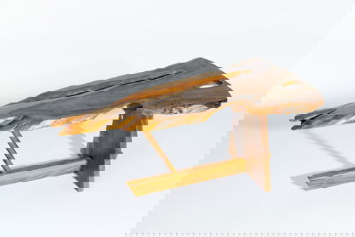 GEORGE NAKASHIMA Very rare olive wood coffee table: GEORGE NAKASHIMA Very rare olive wood coffee table with freeform, free-edge pierced top and two butterfly keys to underside, on Minguren II base, 1985. (From the original owner. Provenance available.)