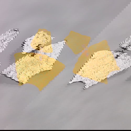 ED WIENER Pair of textured 18K gold earrings, drop: ED WIENER Pair of textured 18K gold earrings, drop-curved panels, omega backs for unpierced ears. (A version of these earrings, in silver, is illustrated in a retrospective exhibition catalog of Wiene