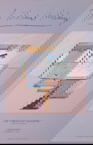 Michael Graves (American b. 1934) The Portland Bui: Michael Graves (American b. 1934) The Portland Building, Portland, Oregon Dedication, 1982, original mixed media collage poster. Signed MG in wax pencil. 17" x 17" Note: This original piece was design