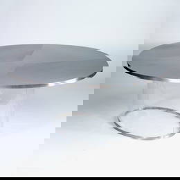 1491: MODERN Dining table with oval steel-clad top