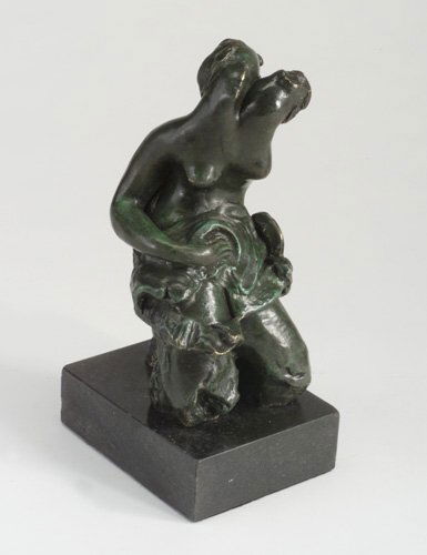 ALEXANDER ARCHIPENKO Bronze sculpture, ": ALEXANDER ARCHIPENKO Bronze sculpture, "Modelle Assise," 1950/60s casting, with verdigris patina mounted on a black marble base. Signed "Archipenko/1914". 11 3/4" x 5" x 6 1/4"