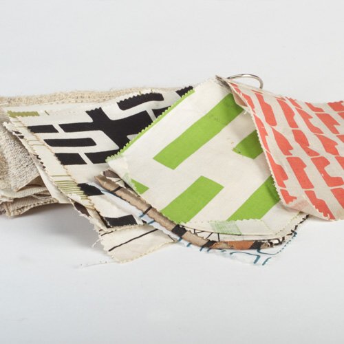 ANGELO TESTA & CO.: Ring of twenty-four textile samples of woven or printed fabrics, each with identification tag, accompanied by a price list dated November, 1963.