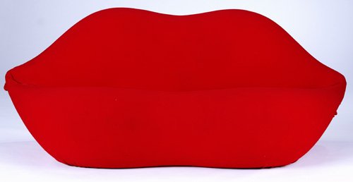 STUDIO 65/GUFRAM Marilyn sofa upholstered in red j: STUDIO 65/GUFRAM Marilyn sofa upholstered in red jersey fabric. 33" x 82" x 30"