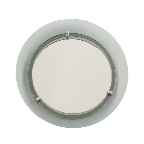 VECA Circular mirror in smoked glass frame. VECA M: VECA Circular mirror in smoked glass frame. VECA Made in Italy tag. 27 1/2"