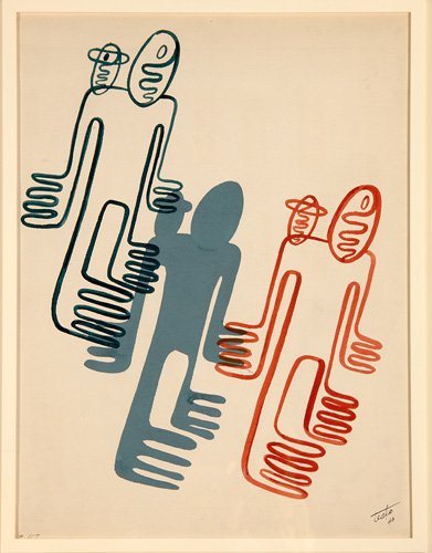 Angelo Testa, "Little Man", 1943, gouache on paper: Angelo Testa, "Little Man", 1943, gouache on paper, 24 1/2" x 19 1/2" (sheet), signed and dated "testa / 43" lower right recto, framed, Angelo Testa (American, 1918-1984)