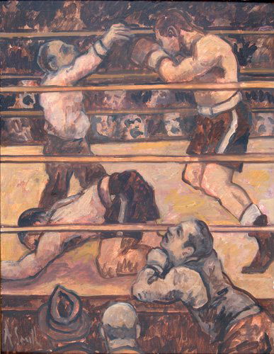 Arthur Smith, Untitled (from the Boxing Series), o: Arthur Smith, Untitled (from the Boxing Series), oil on Masonite, 31" x 24", signed "A Smith" lower left recto, framed, Arthur Smith (American, 20th Century)