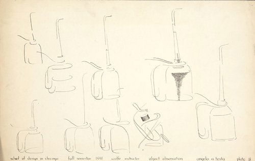 Angelo Testa, Untitled (School of Design), 1941, i: Angelo Testa, Untitled (School of Design), 1941, ink on paper, 15" x 22", written along lower edge "school of design in chicago fall semester 1941 wolfe instructor object observation angelo a. testa p