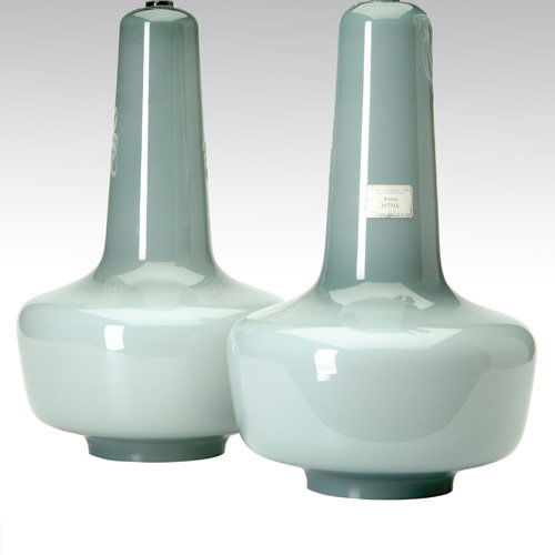 HOLMEGAARD Pair of cased, grey glass ceiling ligh: HOLMEGAARD Pair of cased, grey glass ceiling lights. Fixture: 16" x 10"