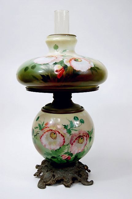 Gone With The Wind kerosene lamp: Gone With The Wind kerosene hurricane 23" lamp with hand painted shade and base, converted to electric, excellent working condition