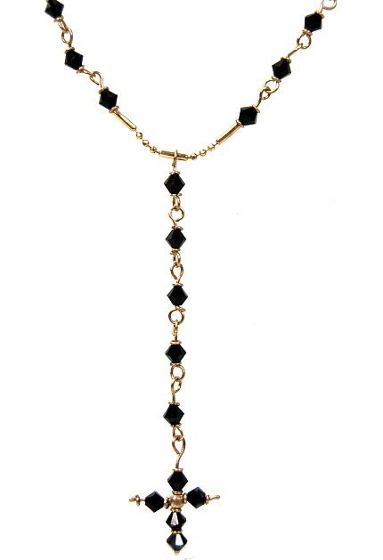 10K gold and black crystal 24" Rosary: 10K gold and black crystal 24" Catholic rosary with a 3" drop, weighing 11.25 grams, excellent condition