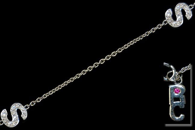 18K Roberto Coin initial "S" necklace: 18K Roberto Coin initial "S" necklace set with 60 diamonds pavé set on both sides of the 5 "S" initials, MINT condition, retailed at $2,495.00