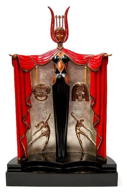 Erte sculpted bronze "Broadway's In Fashion": Erte sculpted bronze figure entitled "Broadway's In Fashion" measuring 24" x 15" x 6"