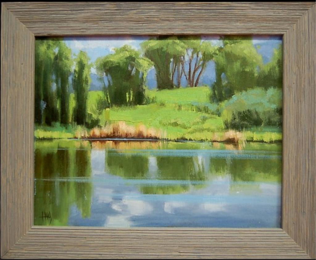 Tom Haas original oil painting: Tom Haas (né 1952) Arizona, original oil painting on board entitled "Pond at the Lazy Ranch" Edward, Colorado 2007, the image measuring 11" x 14", signed lower left