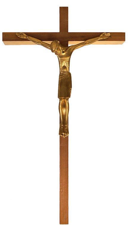 Lambert-Rucki bronze "Christ on the Cross": Jean Lambert-Rucki (1888-1967) "Christ on the Cross" gilded bronze sculpture measuring 30" x 17", signed on left thigh