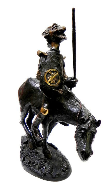 Charles Bragg bronze "Don Quixote": Rare Charles Bragg limited edition solid bronze sculpture entitled "Don Quixote" signed on base #87/275, retail at $4900.00, measuring 13.5"