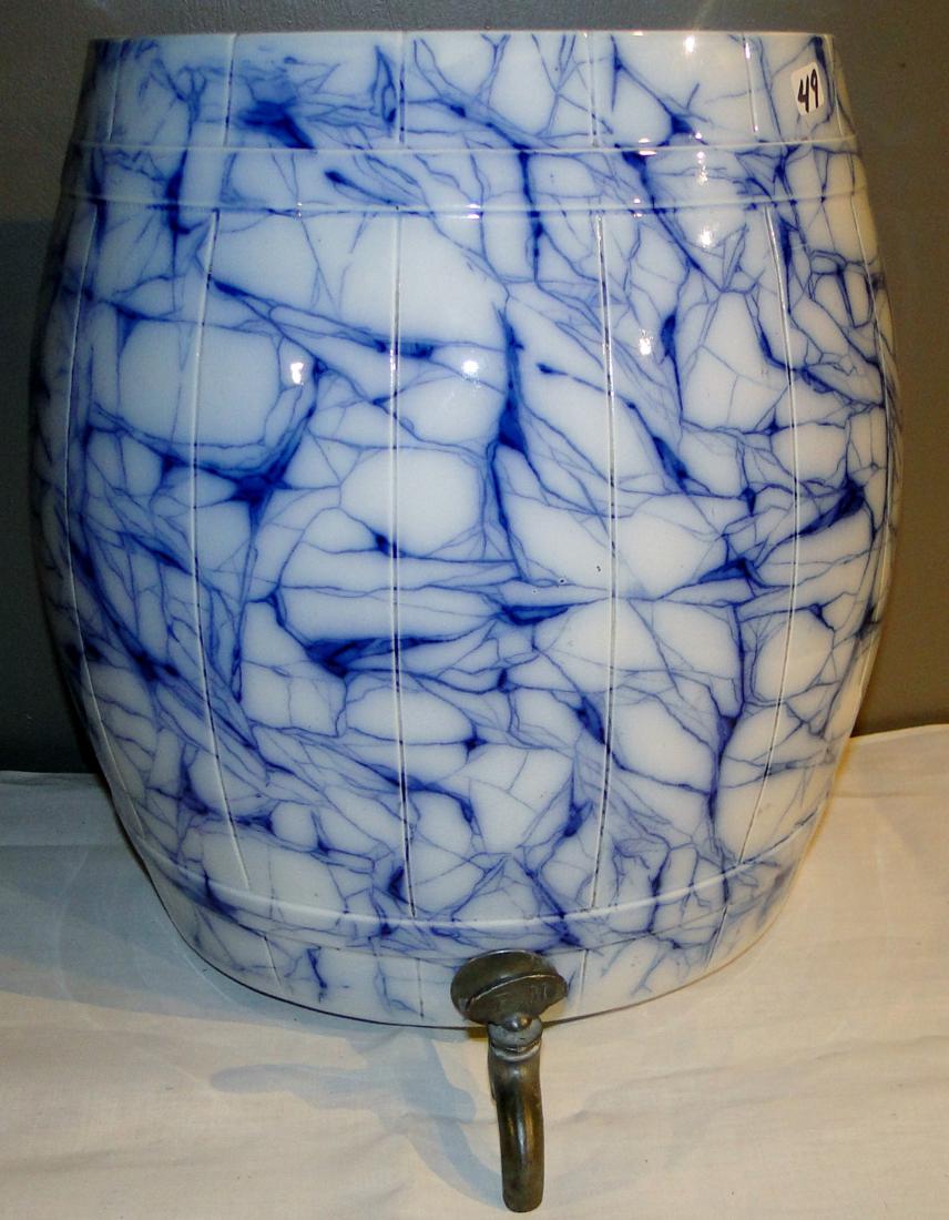 Flow Blue Sarreguemines China Water Dispenser Wall Hung: Flow Blue Sarreguemines China wall hung water dispenser, antique (12.5"h x 12.5" x 7.5").