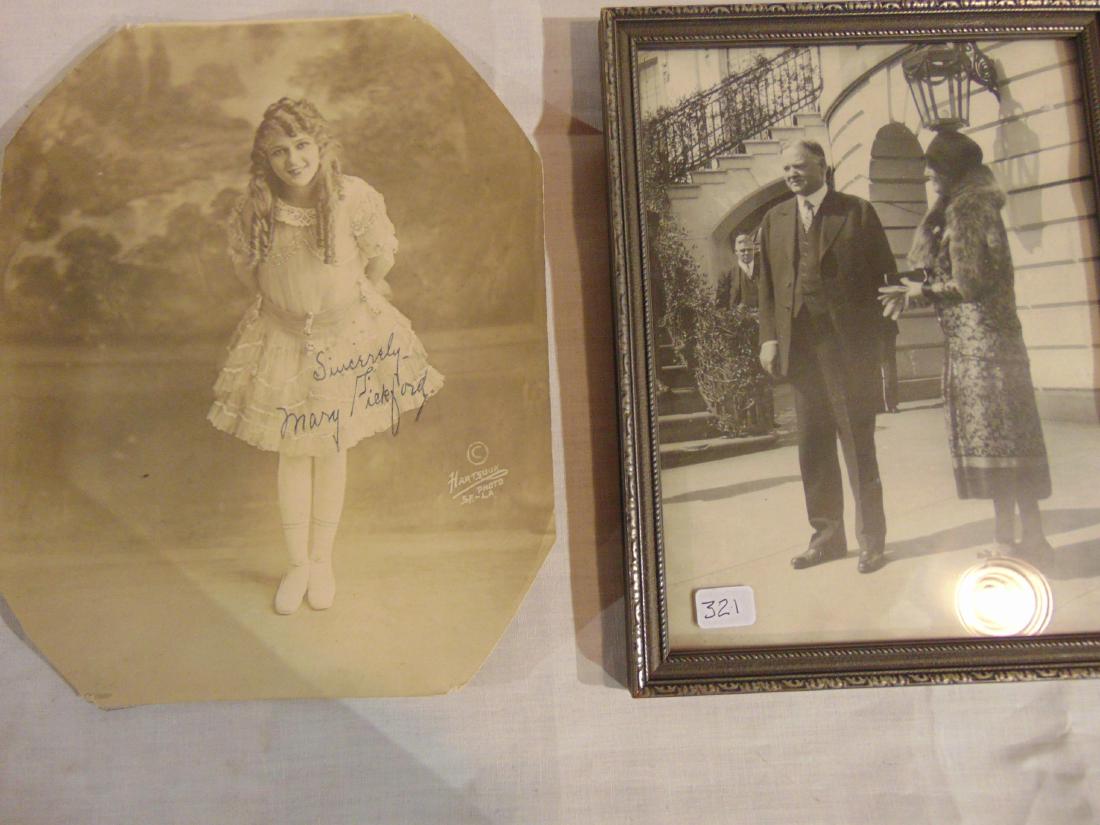 Mary Pickford Signature: Mary Pickford Signature and photo along with photo of Herbert Hoover at the White House