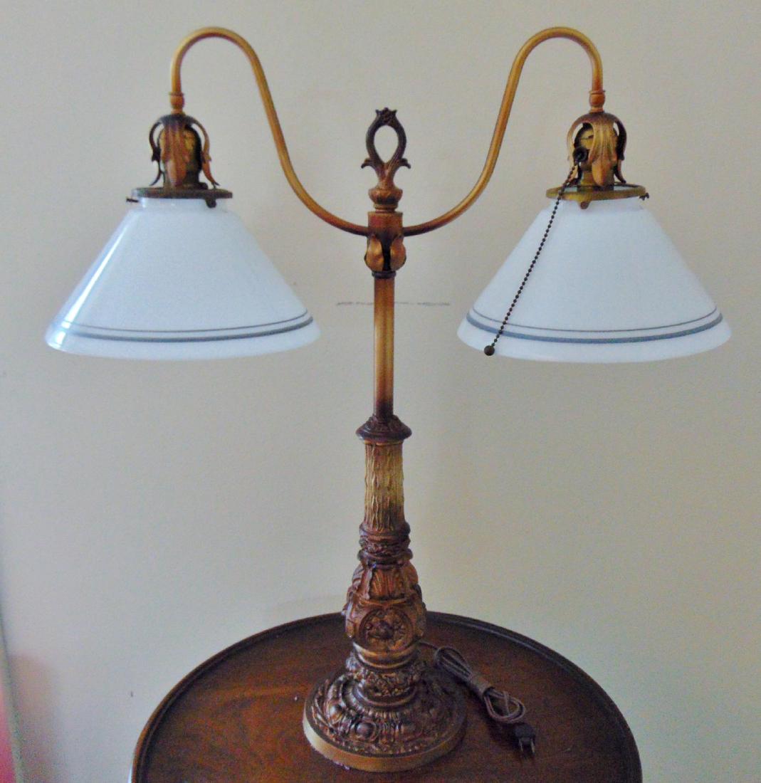 Double Arm Desk Lamp Art Glass Shades