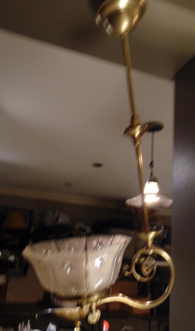 Fancy Victorian Gas Fixture Newly Wired: Fancy single arm Victorian gas fixture with fancy glass shade, newly rewired and polished, house ready.