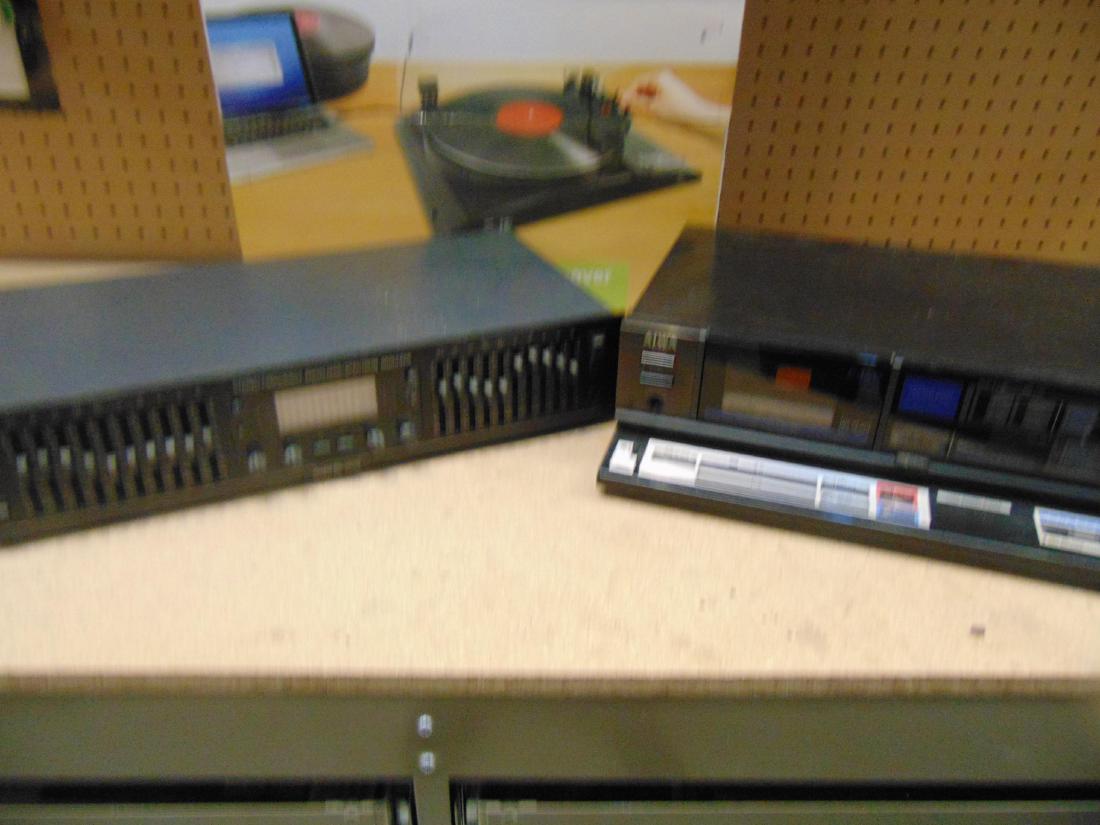 Stereo Equipment BSR AIWA ION: BSR EX3000 stereo frequency equalizer/spectrum analyzer, with manual; along with a AIWA F350 stereo cassette deck, with manual; and an ION Profile Pro USB turntable with input, brand new in box.