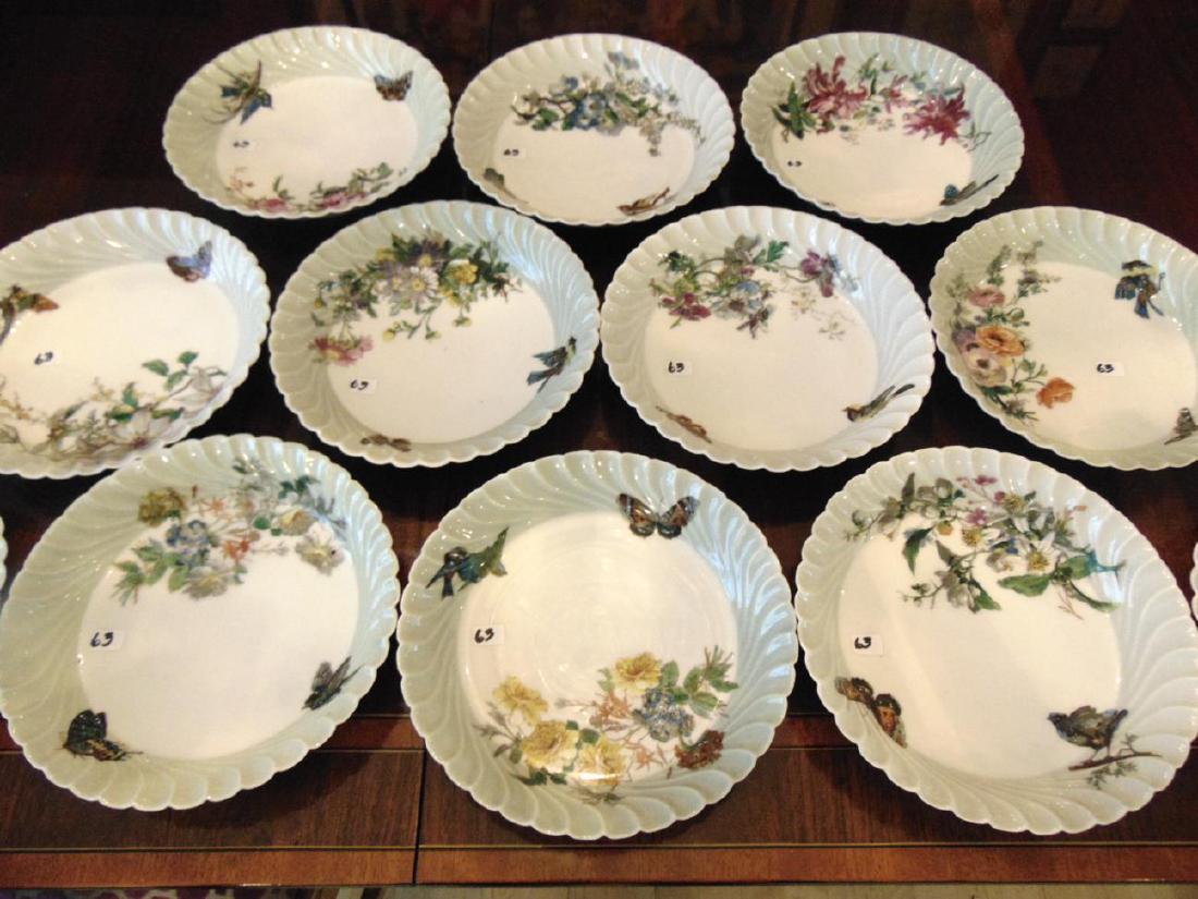 Rare 1880's Haviland Limoges Bowls Signed M. E. Watch: 1880's group of porcelain hand painted Haviland Limoges artist signed M. E. Watch, group of 12 rare and unusual grouping of bowls. Each piece depicting butterflies, birds and flowers. From a porcelain