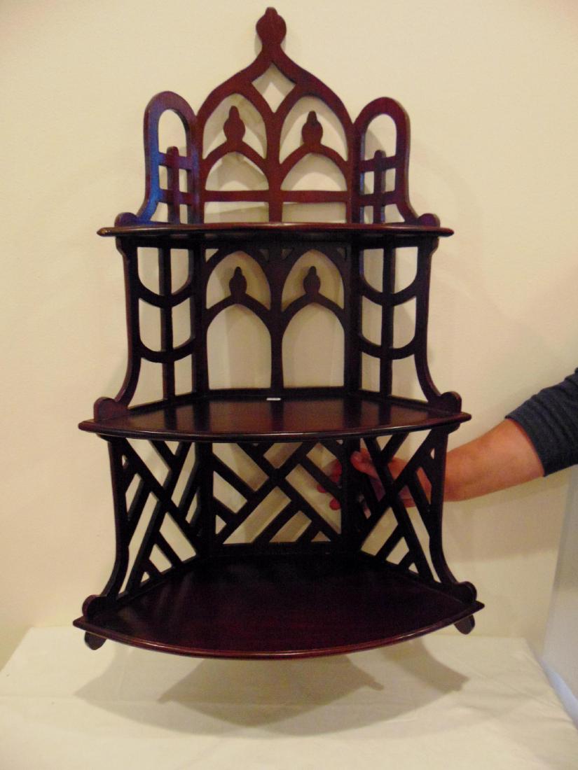 Gothic Style Wall Corner Shelf: Quality mahogany gothic style 3 tiered wall corner shelf.
