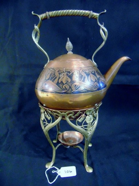 Copper Art Nouveau Hot Water Kettle on Stand (1 of 6)