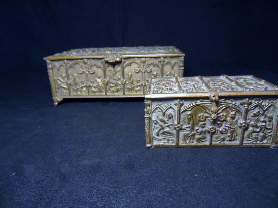 Pair of Bronze Gothic Desk Boxes or Dresser Boxes (1 of 8)