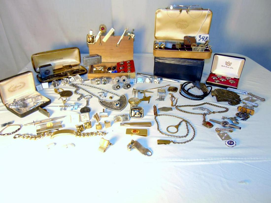 Large Lot of Men's cufflinks, Tie clasps, pins and (1 of 8)