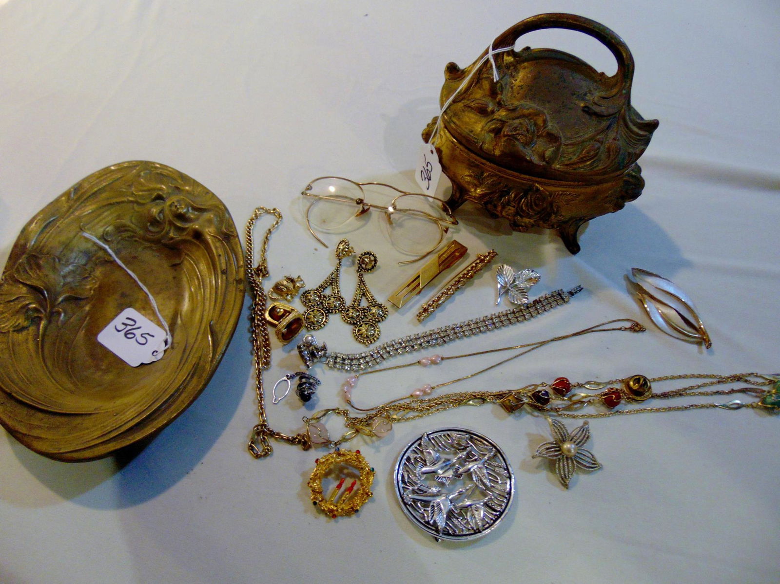 Lot of Nouveau Bronze Dish and Jewel Box along with (1 of 2)