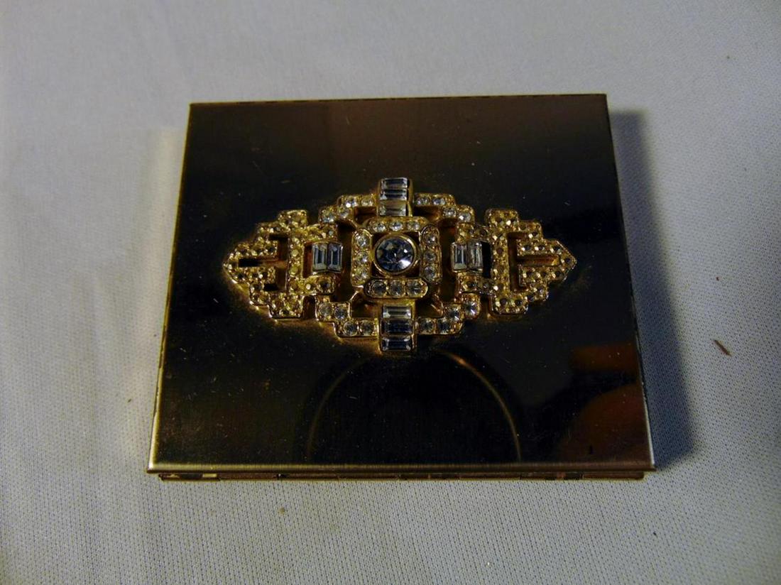Lot of Quality Jewelry to include Rhinestone compact,: Lot of Quality Jewelry to include Rhinestone compact, pins, Aurora borealis and gold wash necklace and enamal pins and more!