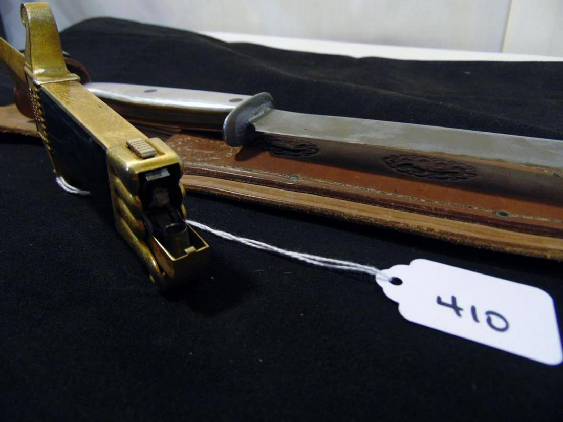 Military knife and Lighter/Letter opener: Military knife in holder and a letter opener that is also a lighter