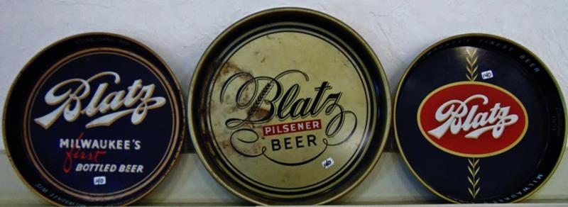 3 Antique Blatz Trays: 3 Blatz Antique Trays to include a Blatz Milwaukee's first Bottled Beer, Blatz Pilsener Beer in script, and a Blatz Tray