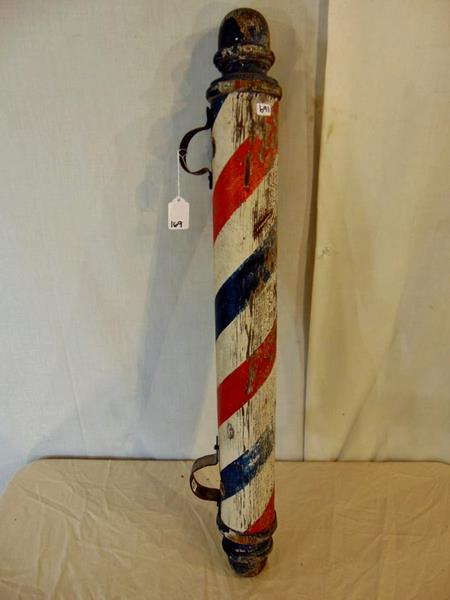 Barber Pole: Wooden Folk Art Antique Barber Pole with it's original paint. 30.5"T